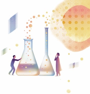 beakers on a graphic with the sun